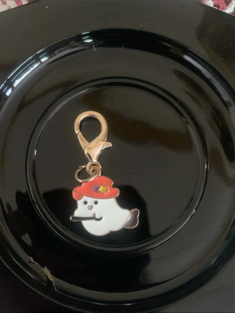 Ghost riding broomstick spooky season Halloween charm